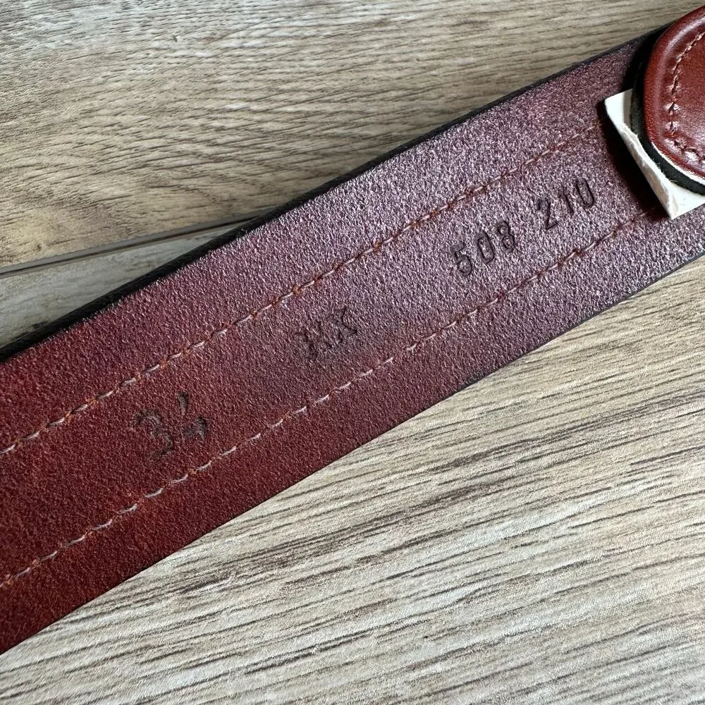 Tommy Hilfiger Vintage Spellout Logo Flags Brown Leather Branded Belt 34